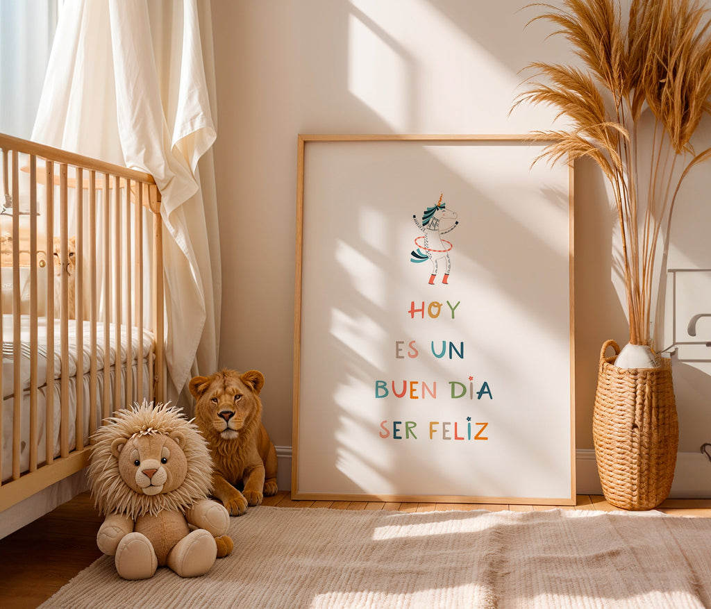 Barnposter med enhörning och typografiskt budskap