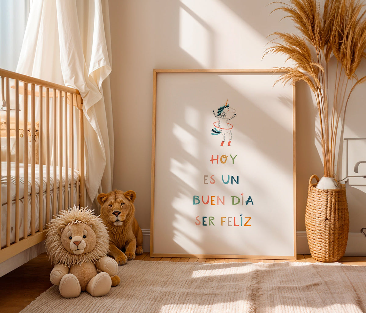 Barnposter med enhörning och typografiskt budskap