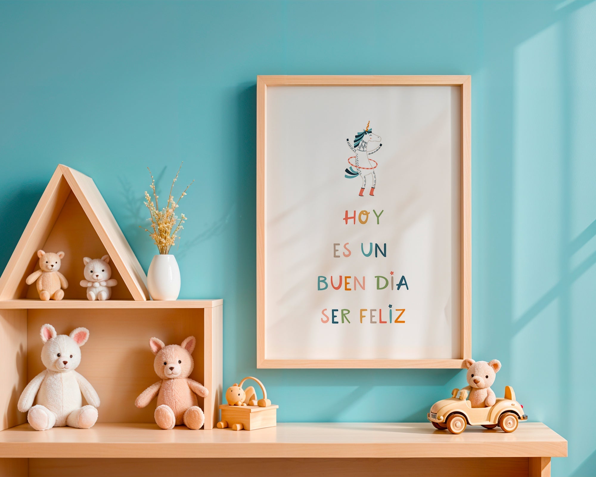 Barnposter med enhörning och typografiskt budskap
