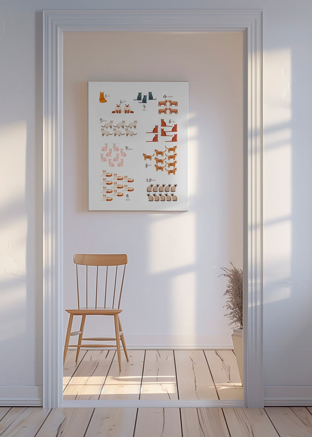 Barnposter med siffror och lekfulla katter