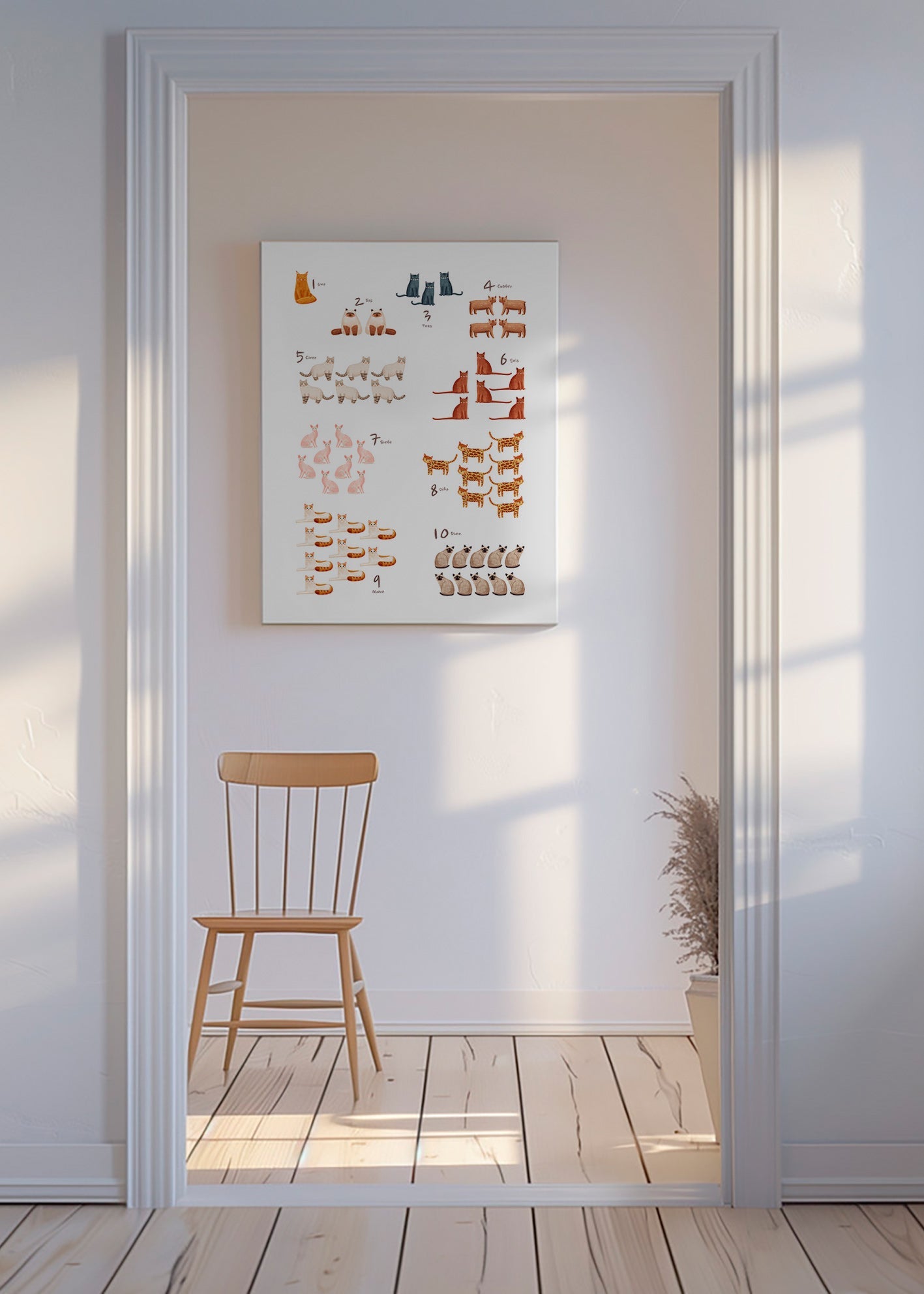 Barnposter med siffror och lekfulla katter