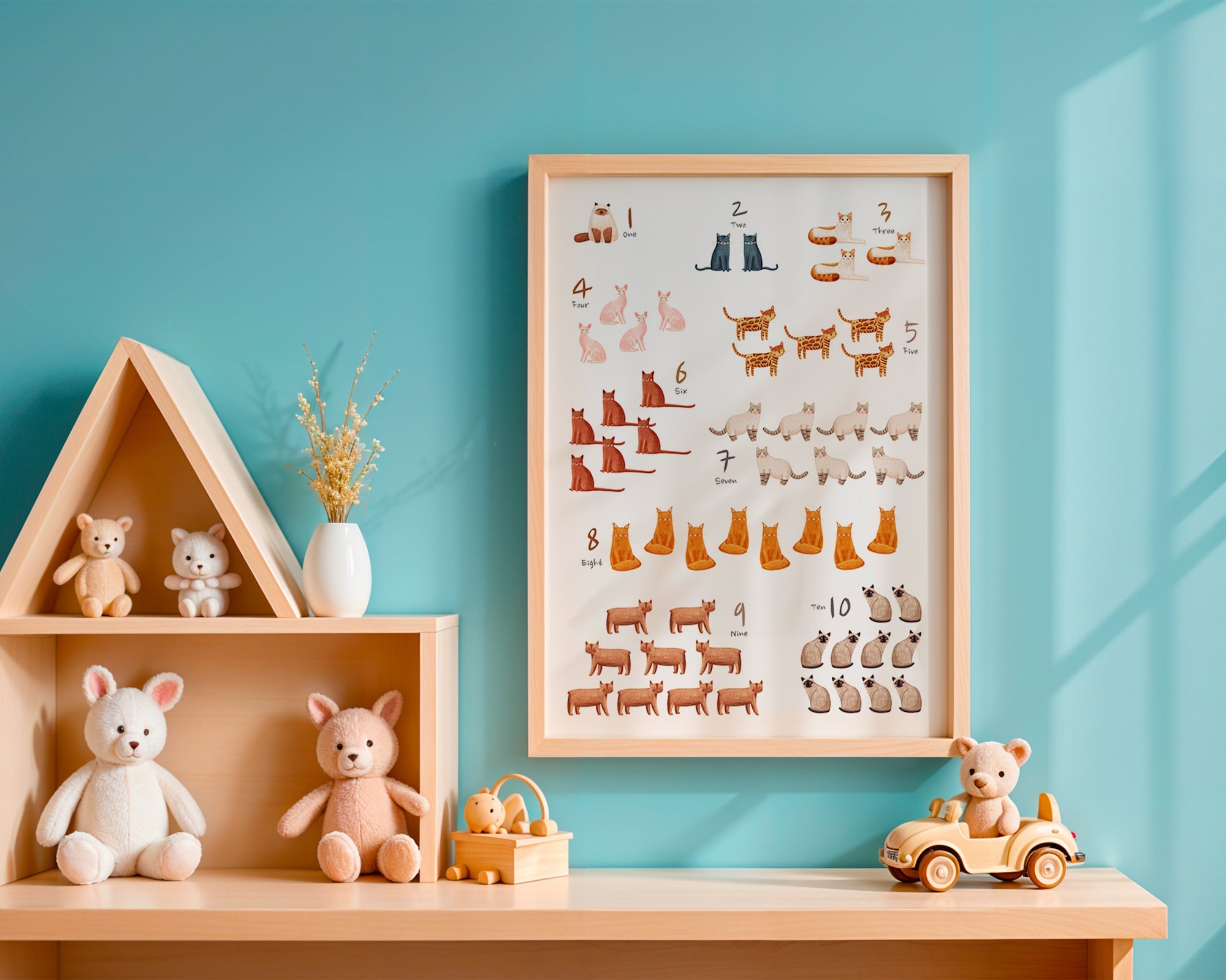Barnposter siffror med illustrerade katter