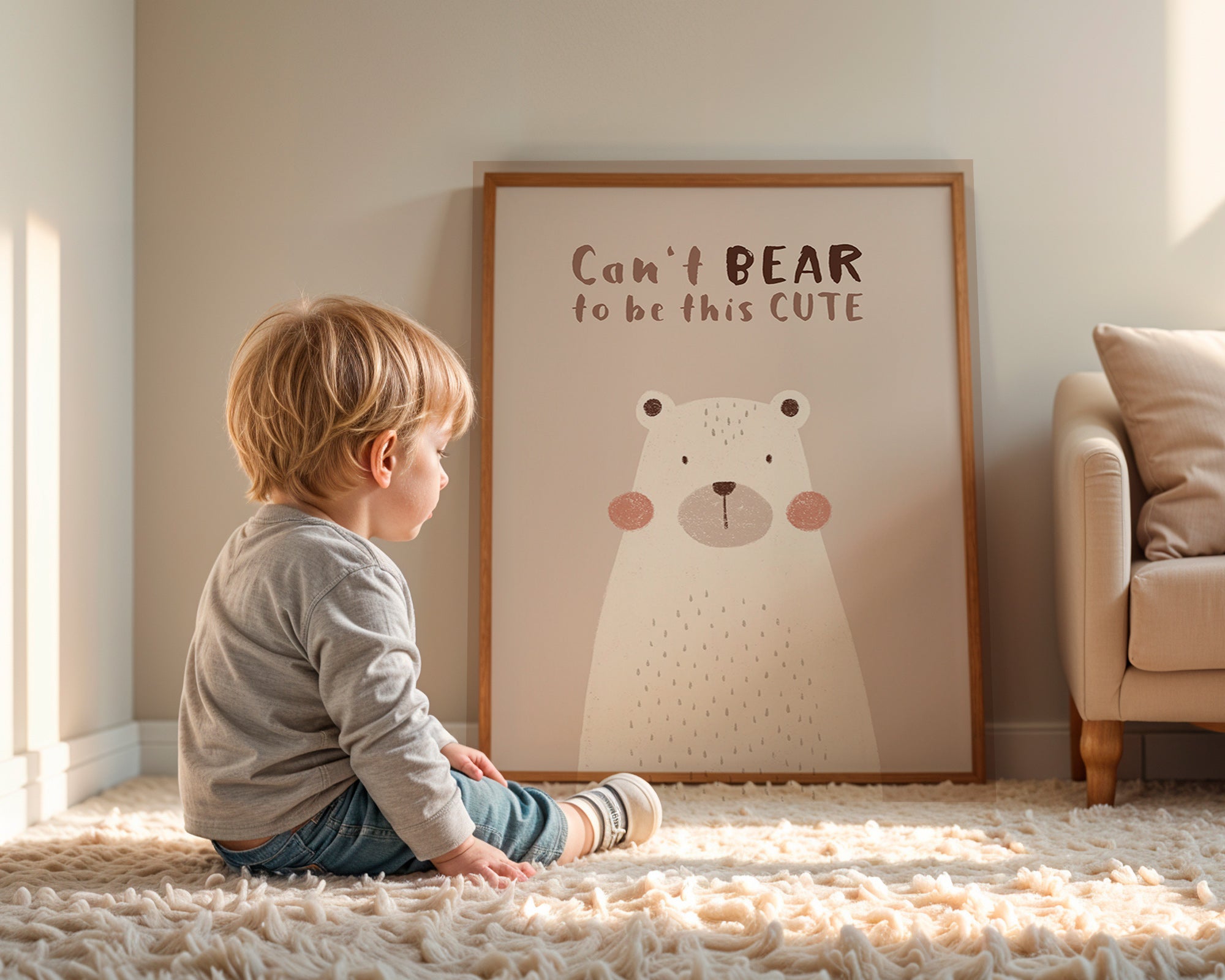 Barnposter: söt beige björn