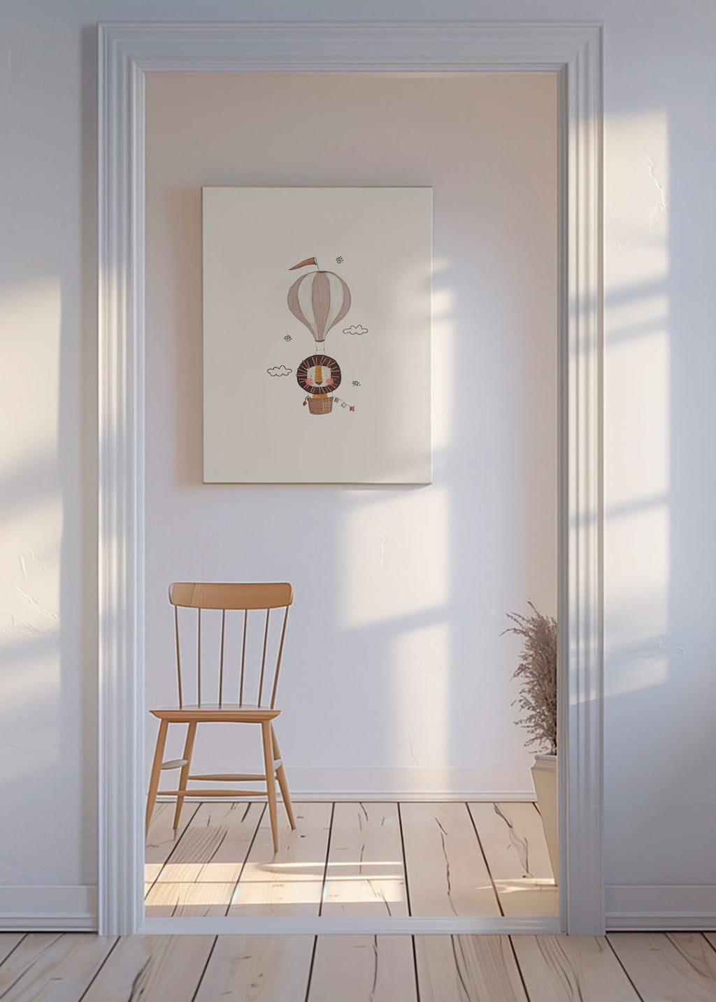 Barnposter: lejon i luftballong