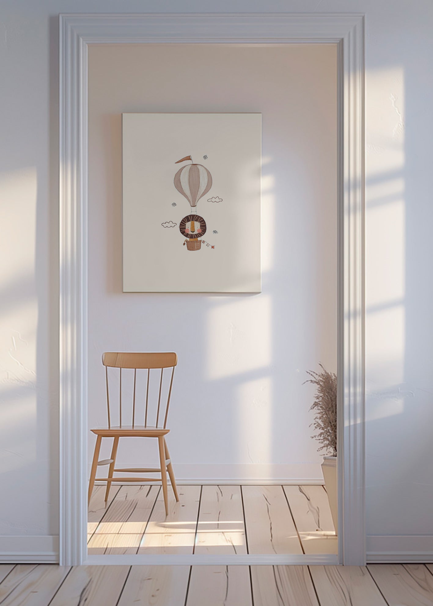 Barnposter: lejon i luftballong