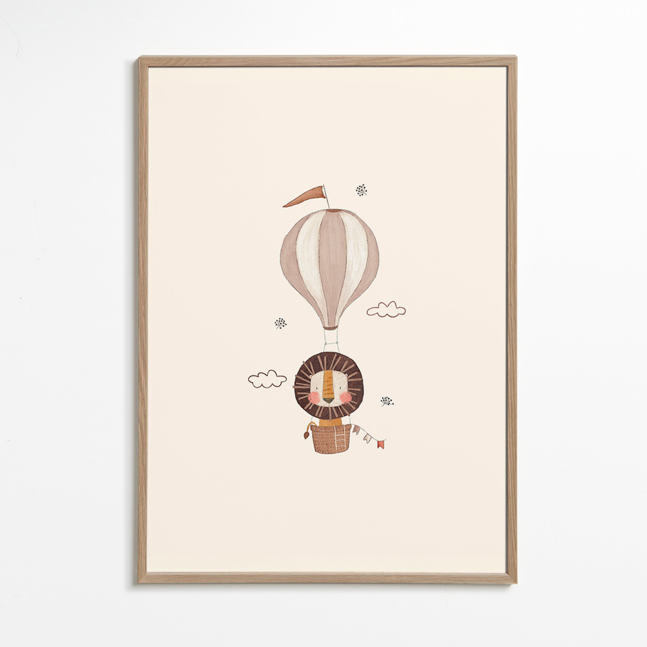 Barnposter: lejon i luftballong