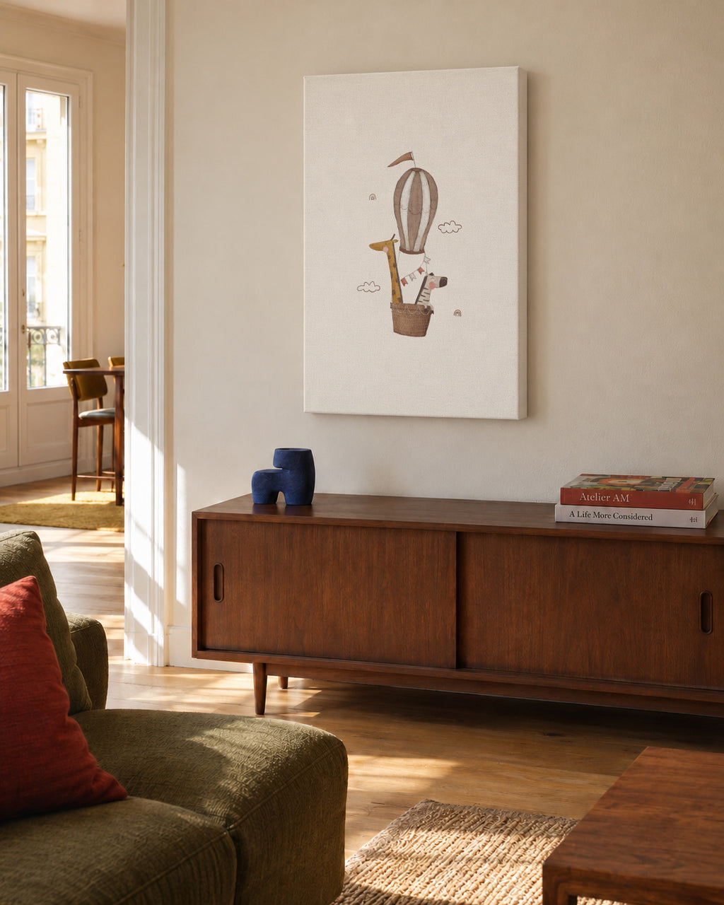 Balloon giraffe and elephant - Unframed canvas in an interior