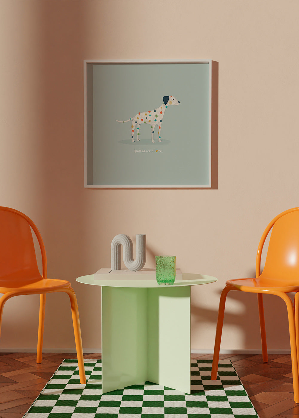 Dalmatinerillustration med färgglada prickar