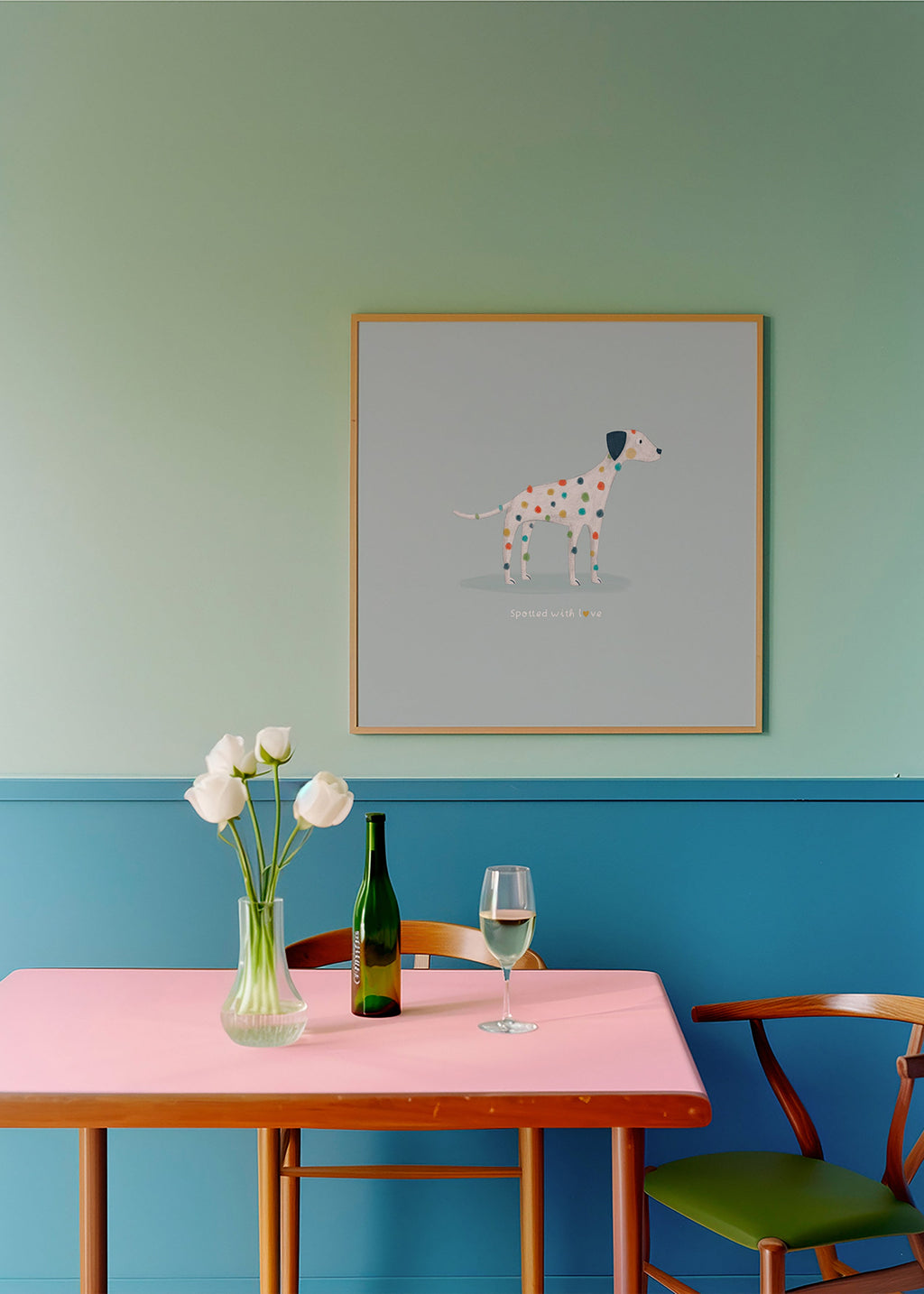 Dalmatinerillustration med färgglada prickar