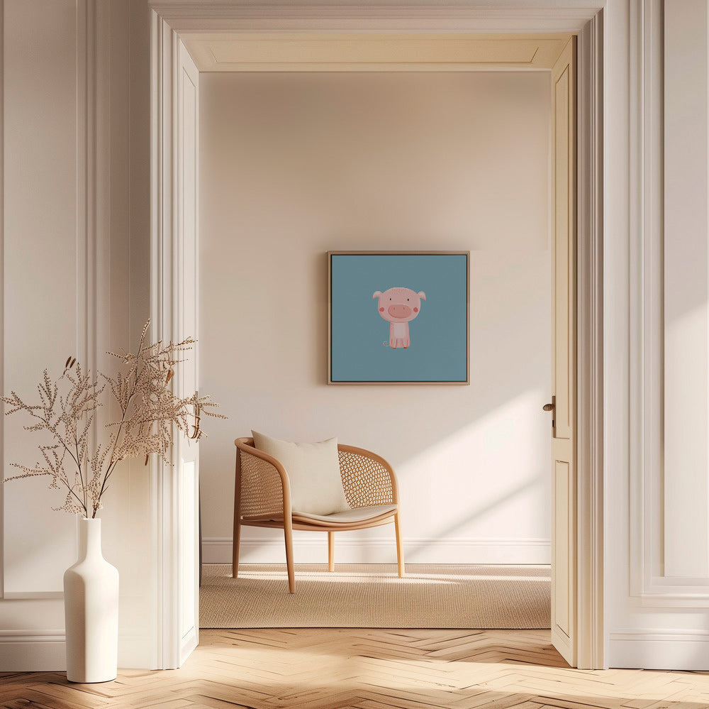 Barnposter med rosa griskulting centrerad