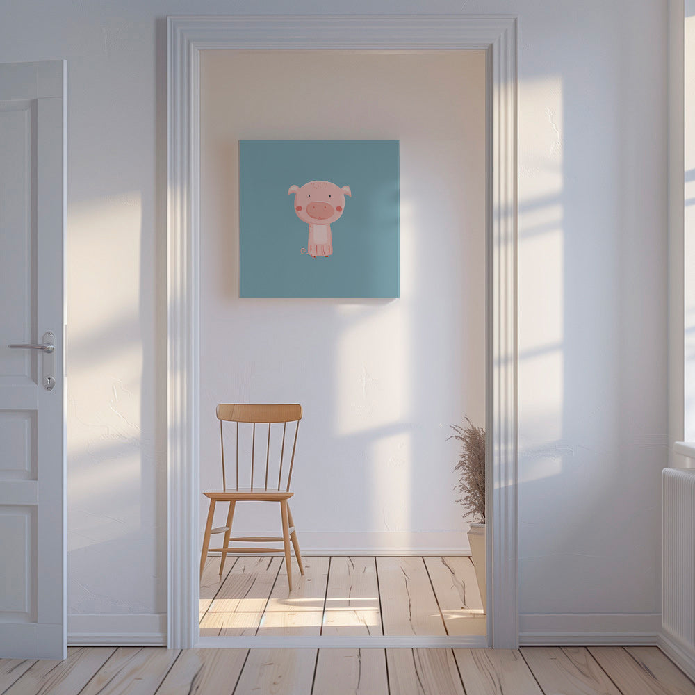 Barnposter med rosa griskulting centrerad