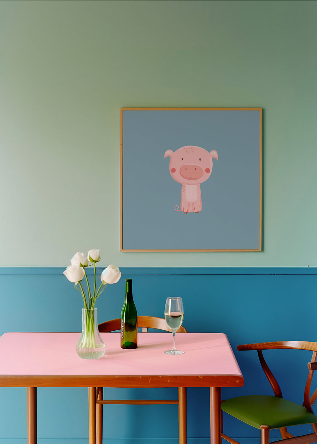 Barnposter med rosa griskulting centrerad