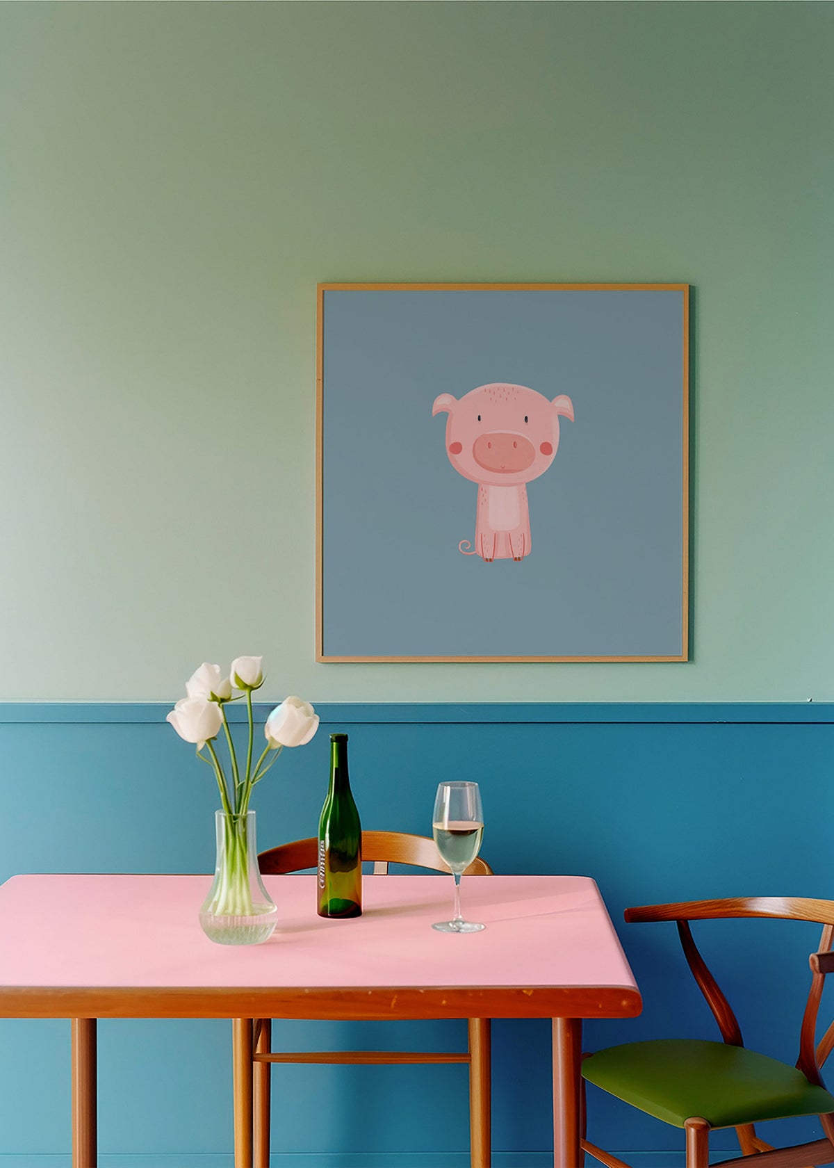 Barnposter med rosa griskulting centrerad