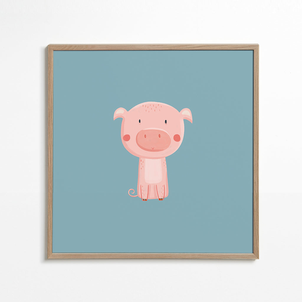 Barnposter med rosa griskulting centrerad