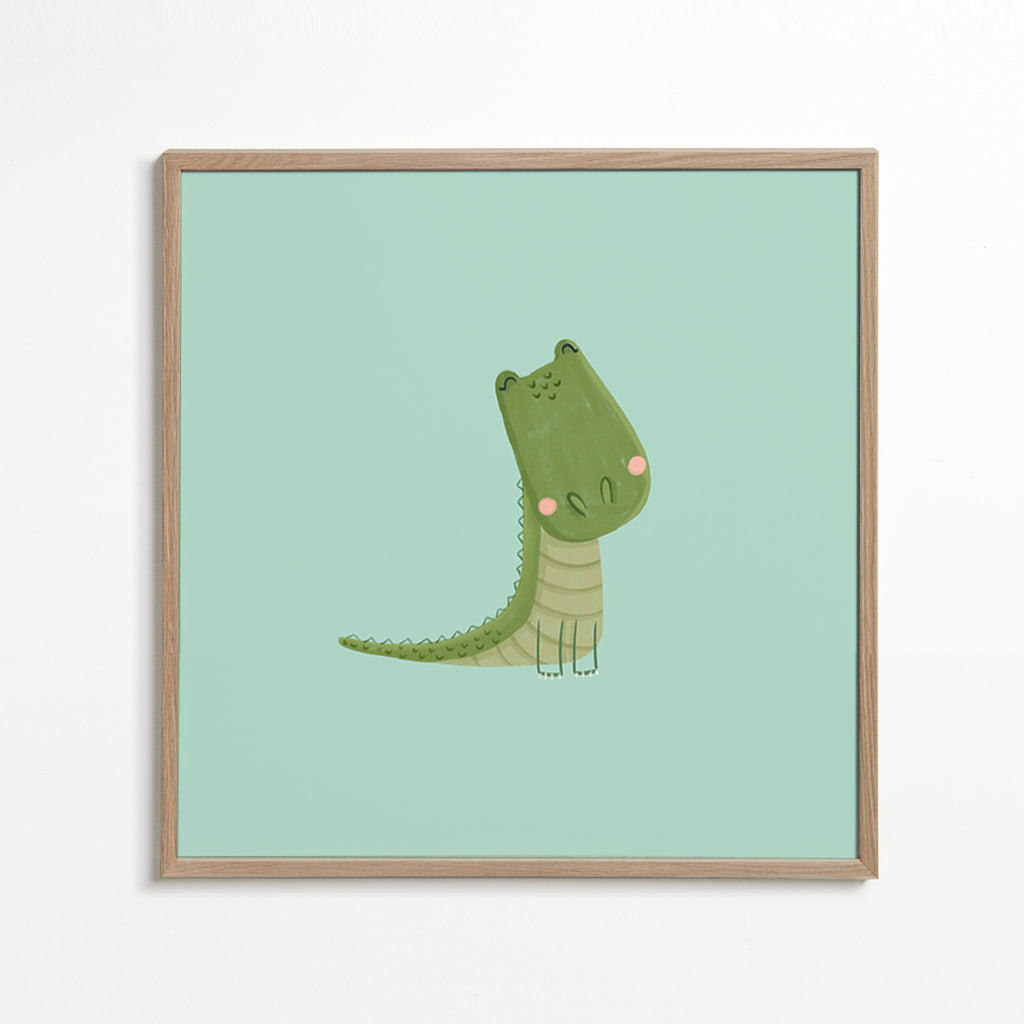 Barnposter leende krokodil på mintgrön bakgrund