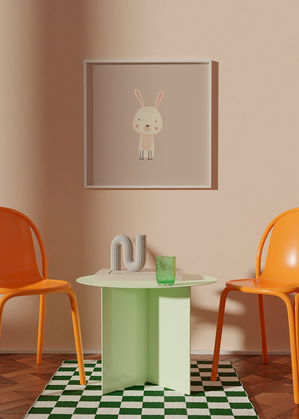 Barnposter kanin minimal beige bakgrund