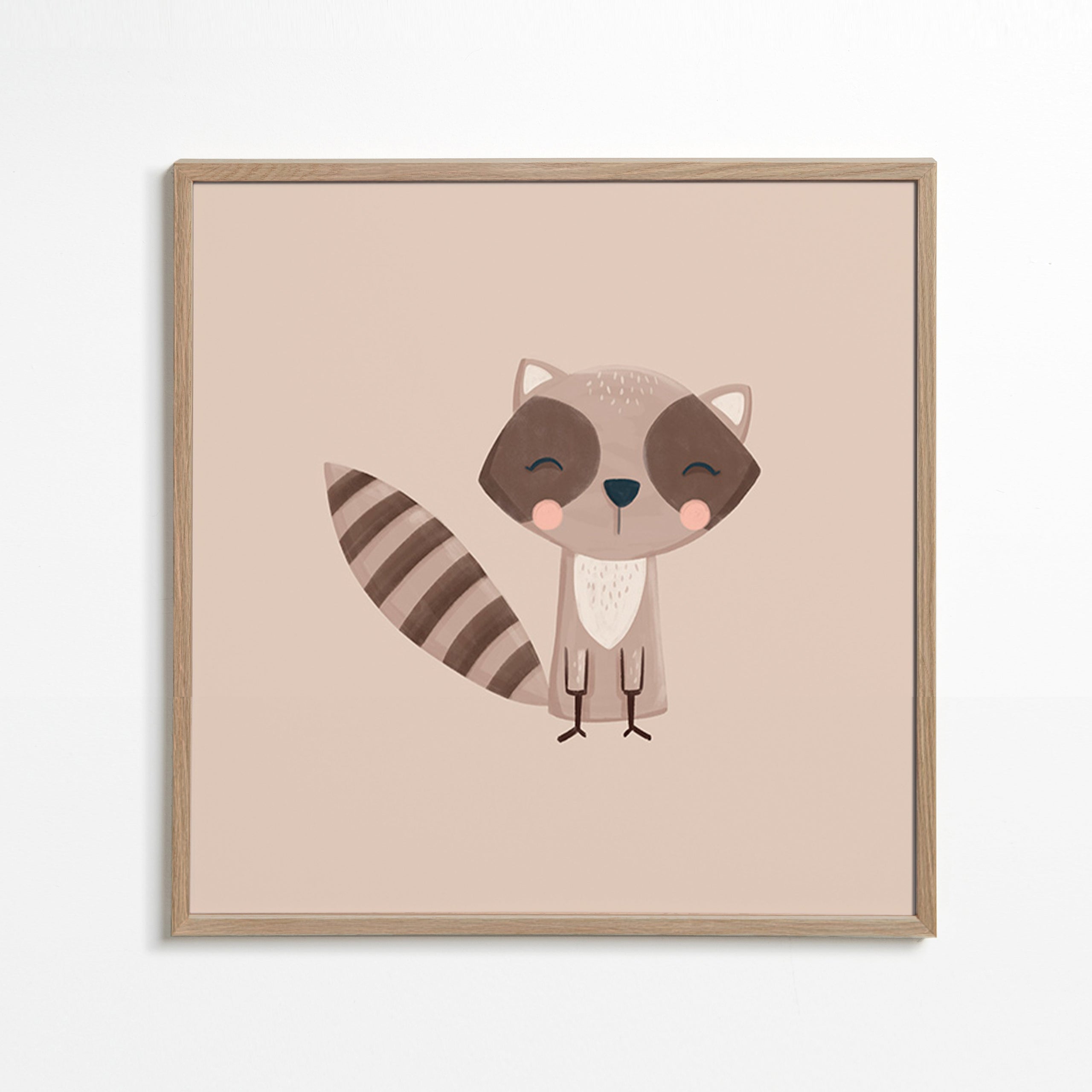 Barnposter: leende tvättbjörn på beige bakgrund