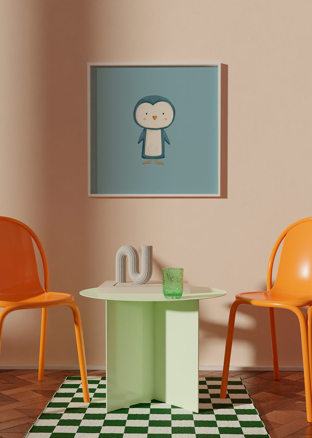 Konstverk pingvinillustration på blå bakgrund