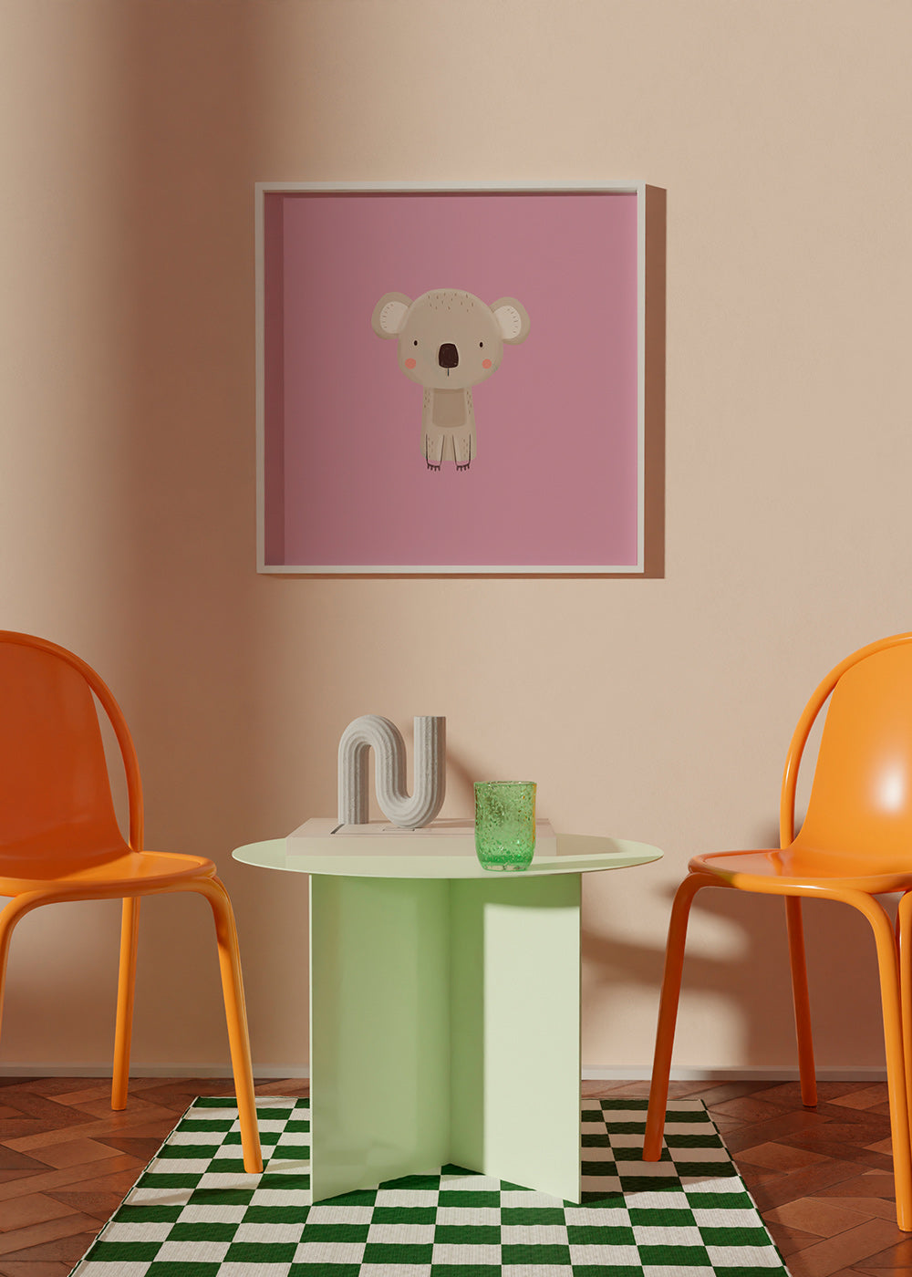 Barnposter: minimal rosa koala