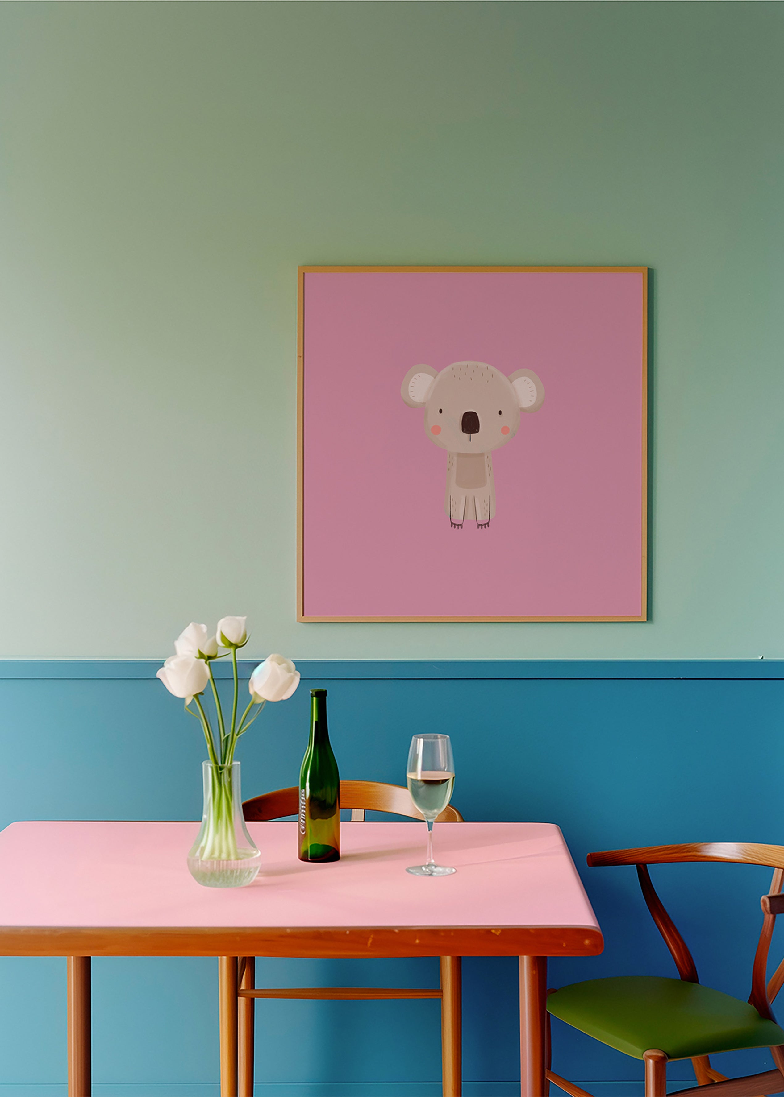 Barnposter: minimal rosa koala