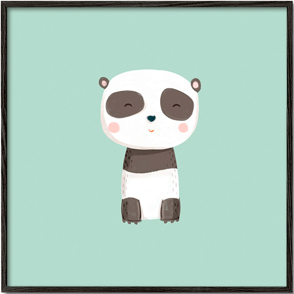 Barnposter med leende panda på mintgrön bakgrund