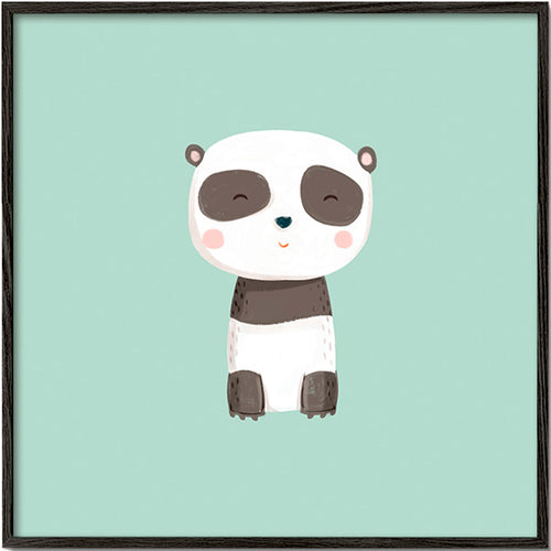 Barnposter med leende panda på mintgrön bakgrund