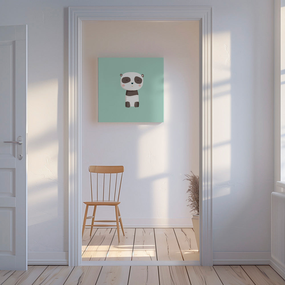 Barnposter med leende panda på mintgrön bakgrund