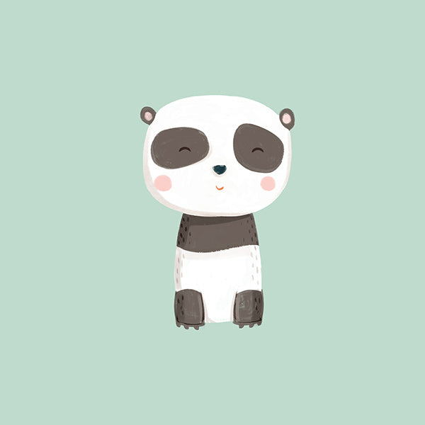 Barnposter med leende panda på mintgrön bakgrund