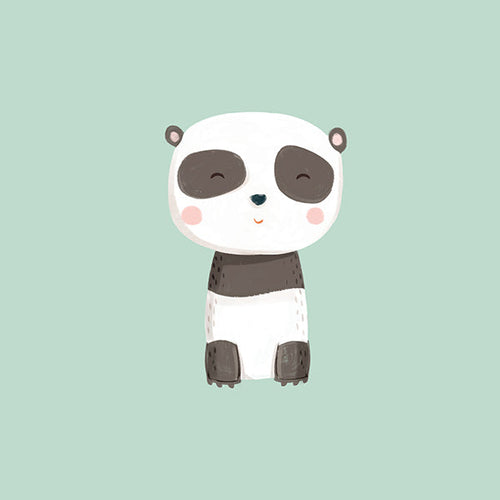 Barnposter med leende panda på mintgrön bakgrund
