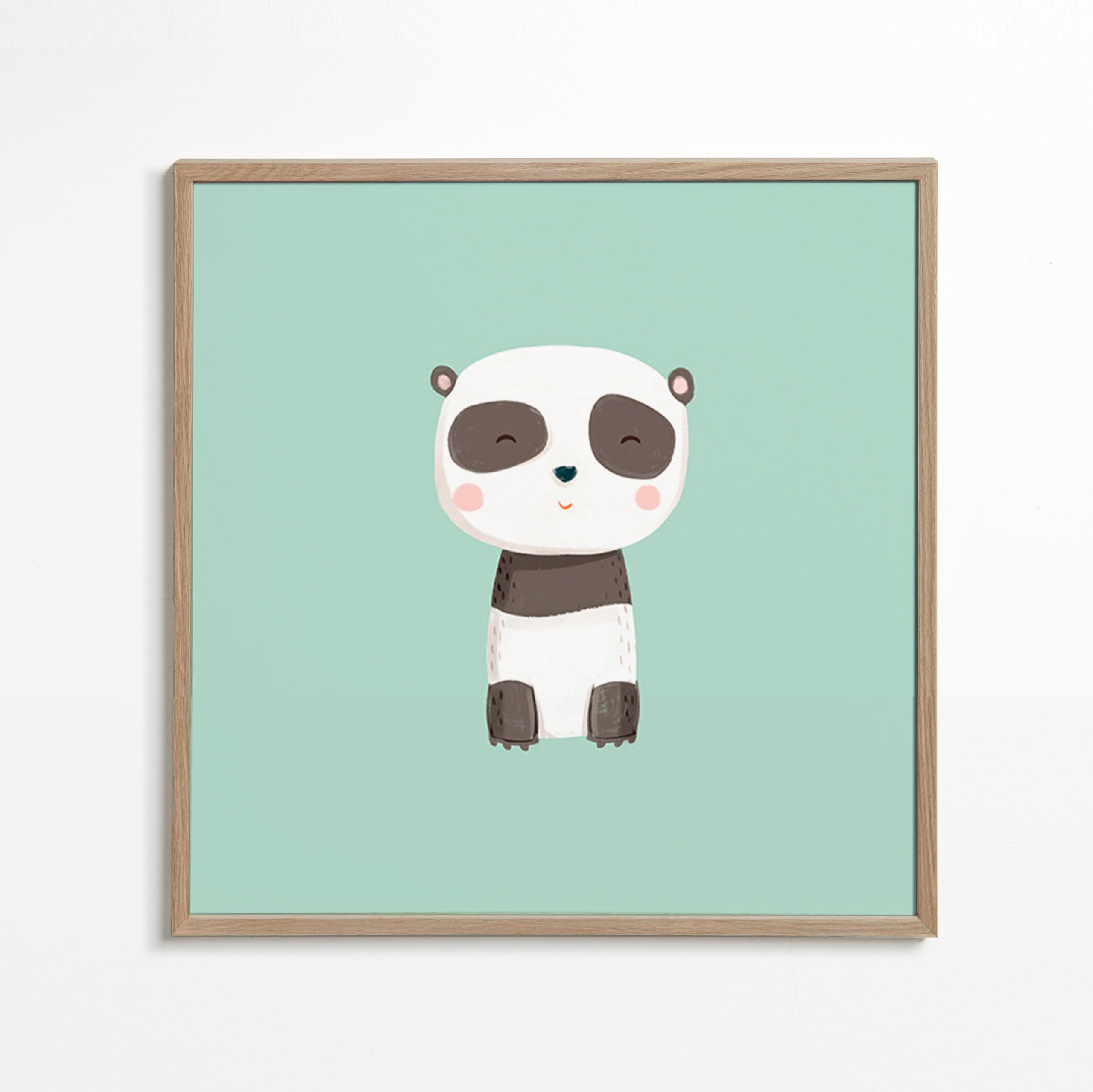 Barnposter med leende panda på mintgrön bakgrund