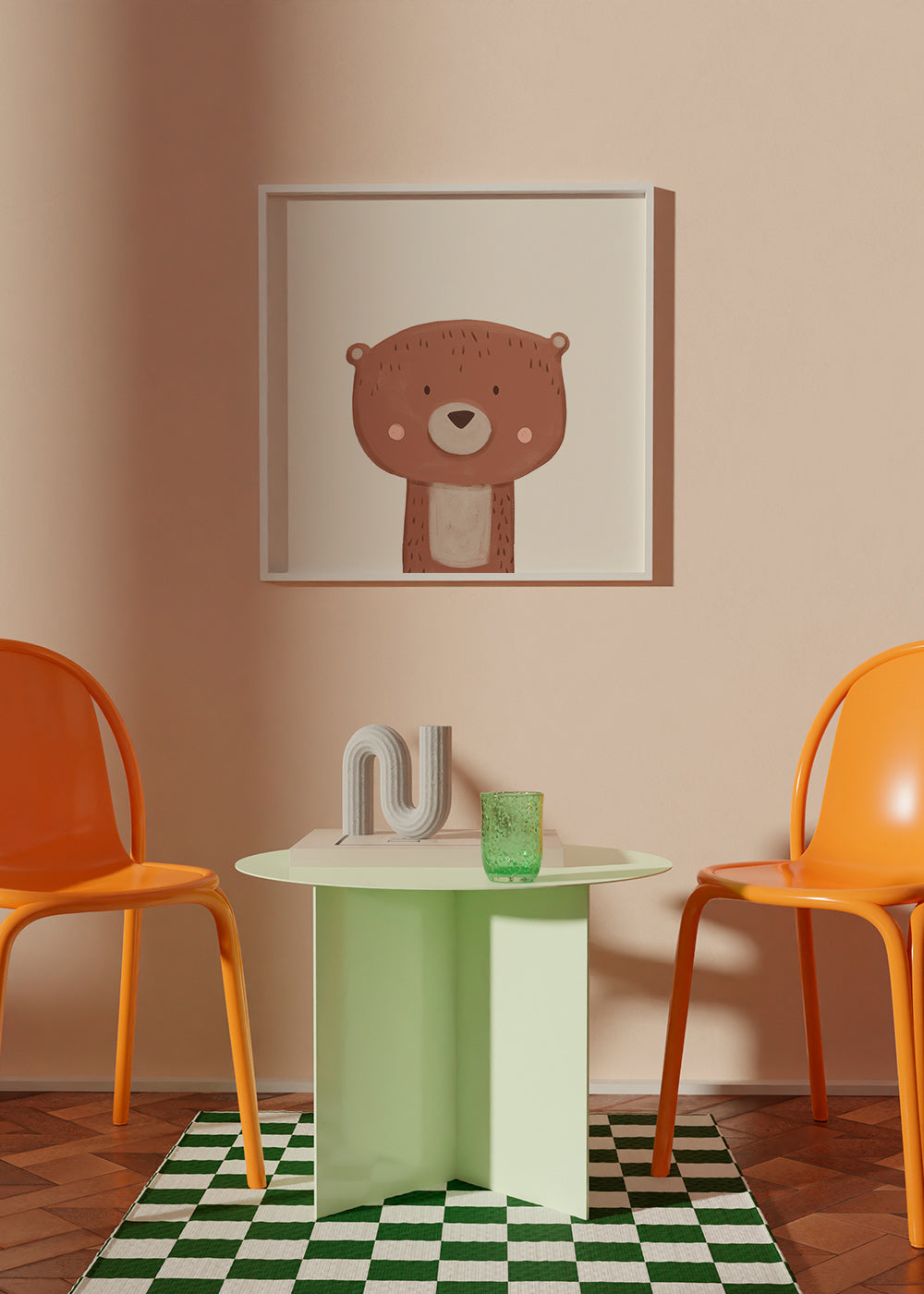 Barnposter söt björn på krämfärgad bakgrund