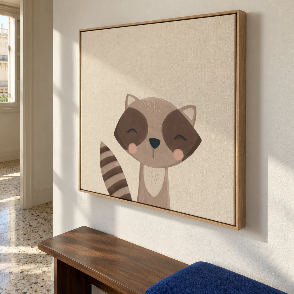 Sweet mapache - Framed canvas in an interior