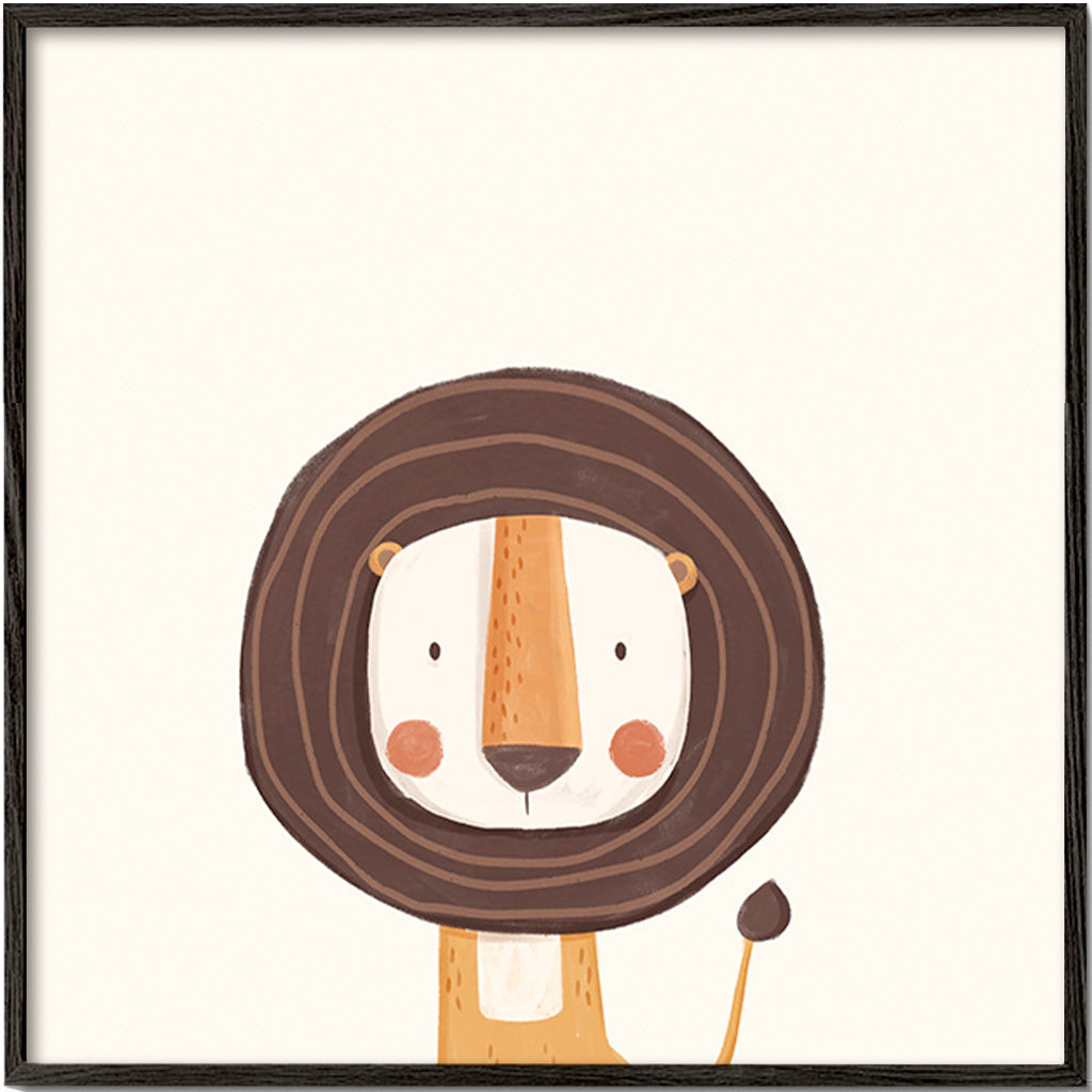 Barnposter med leende lejon i minimalistisk stil