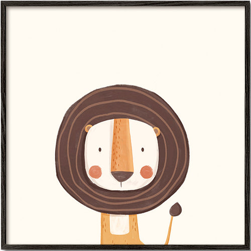Barnposter med leende lejon i minimalistisk stil
