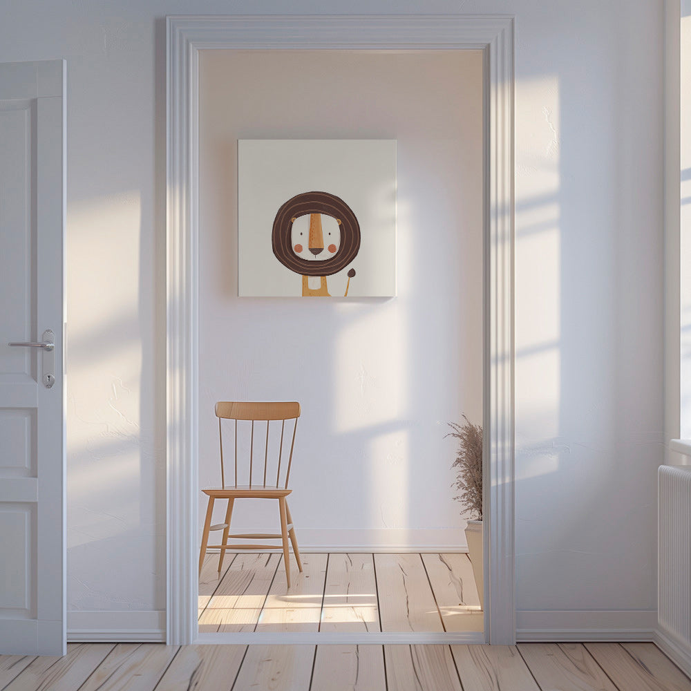 Barnposter med leende lejon i minimalistisk stil