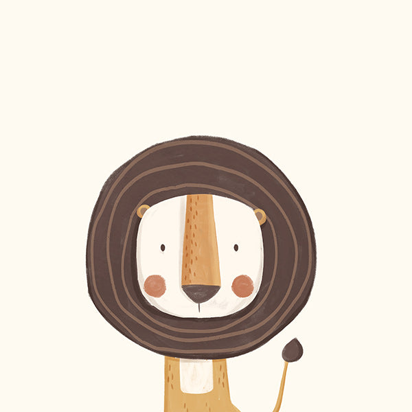 Barnposter med leende lejon i minimalistisk stil