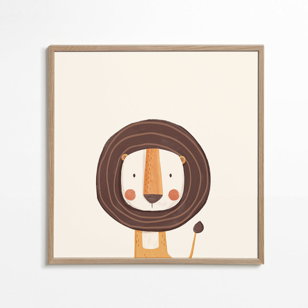 Barnposter med leende lejon i minimalistisk stil
