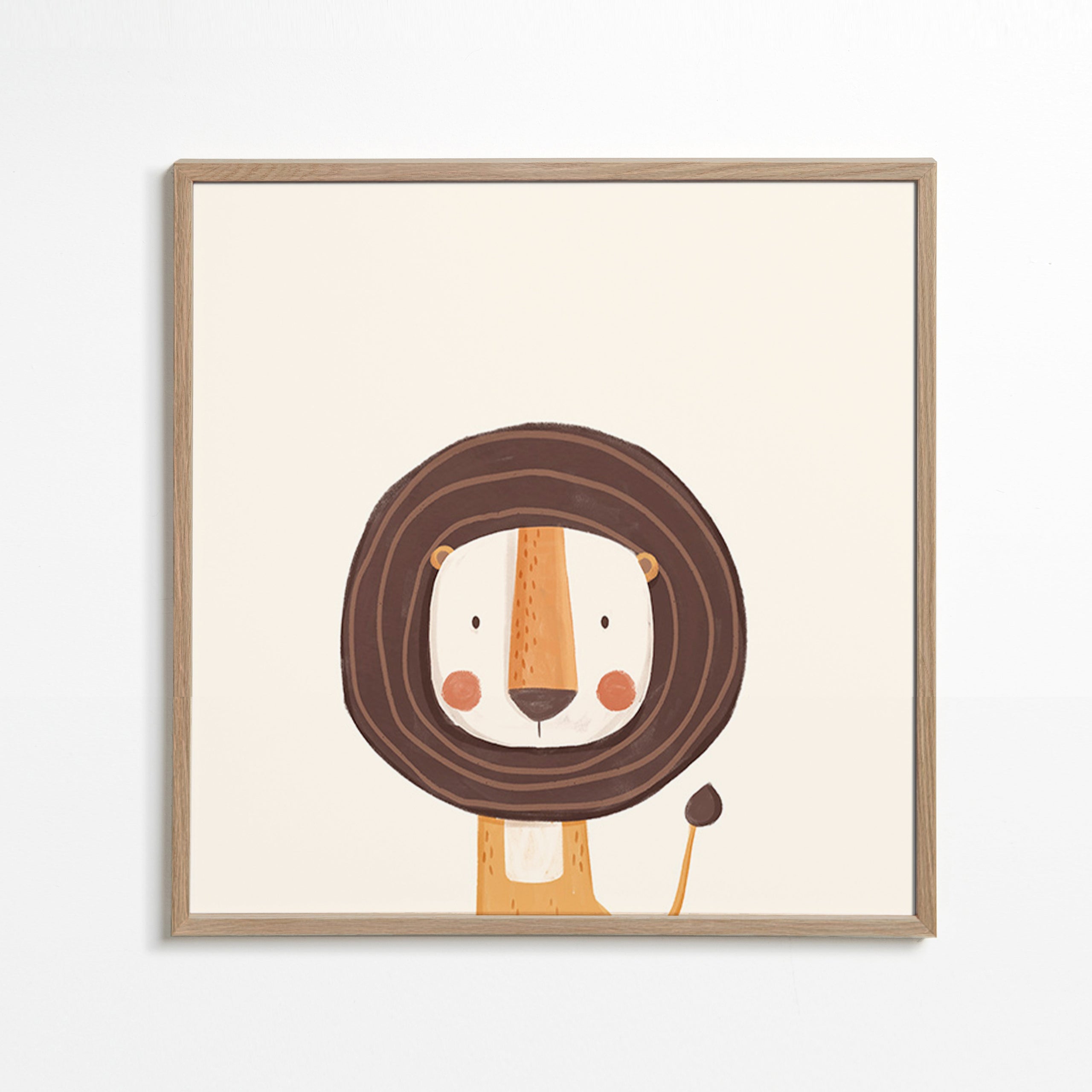 Barnposter med leende lejon i minimalistisk stil