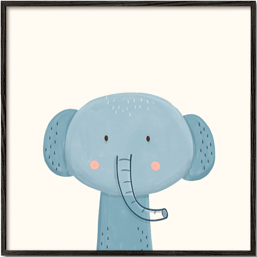 Barnposter blå elefant söt