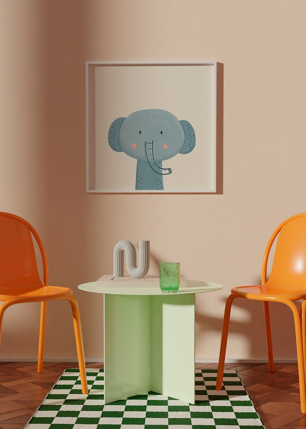 Barnposter blå elefant söt
