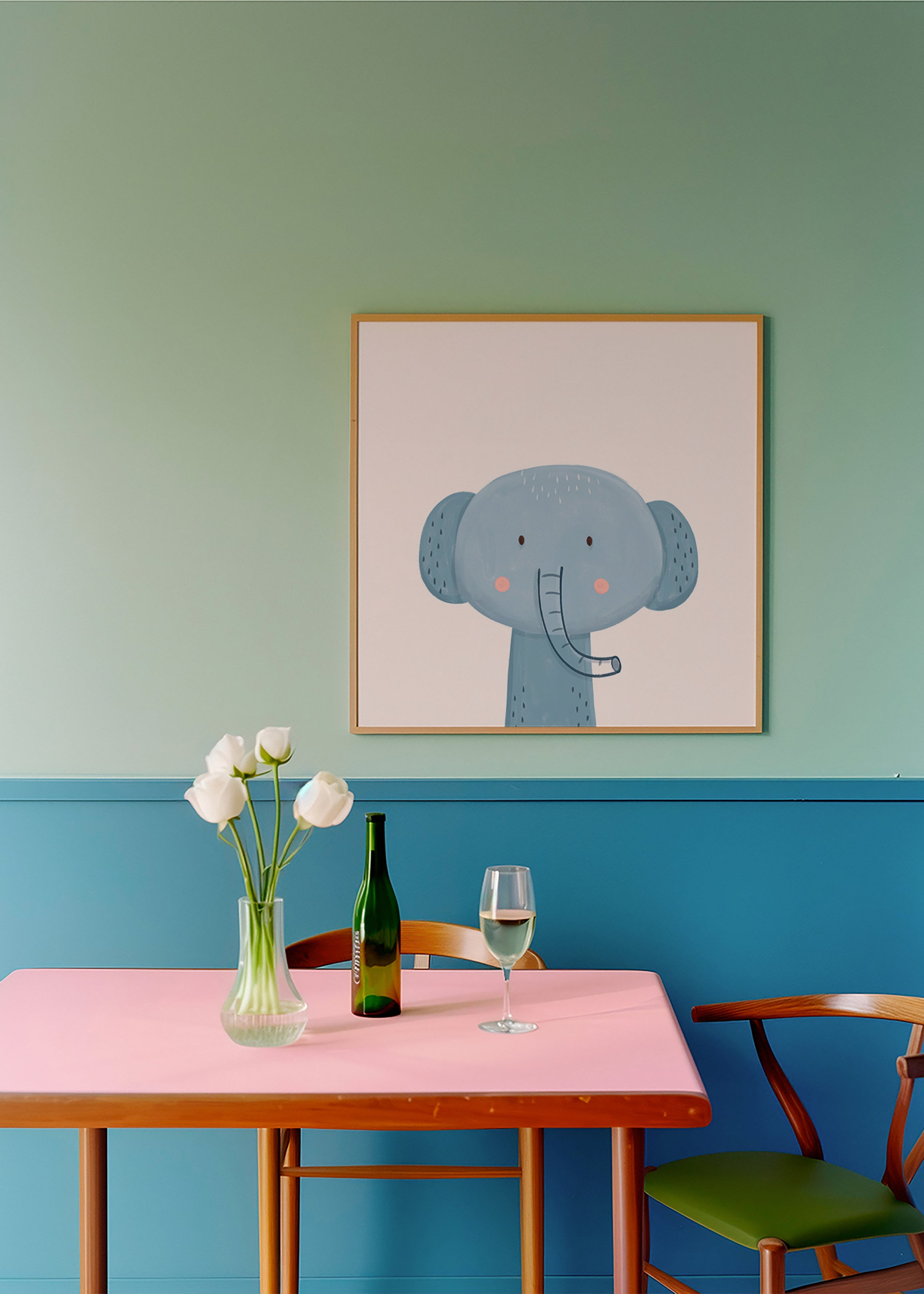 Barnposter blå elefant söt