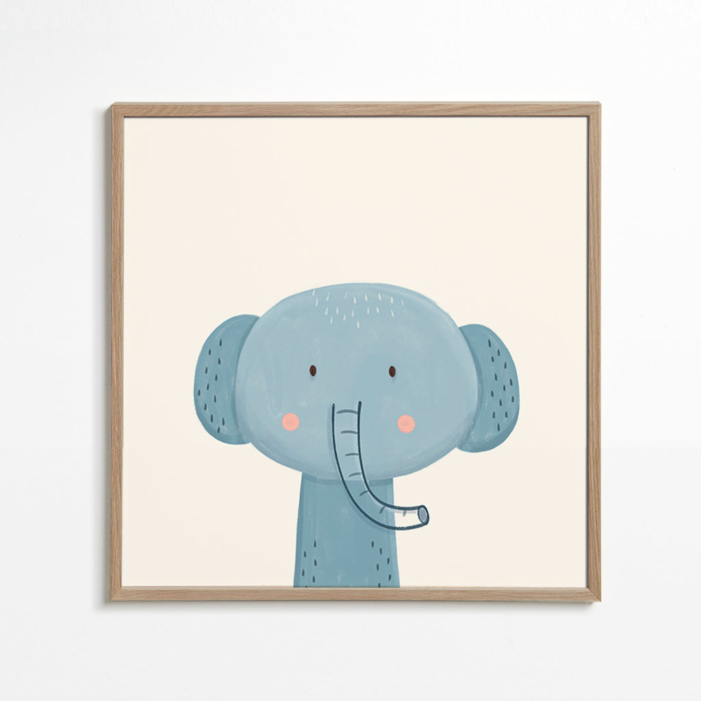 Barnposter blå elefant söt
