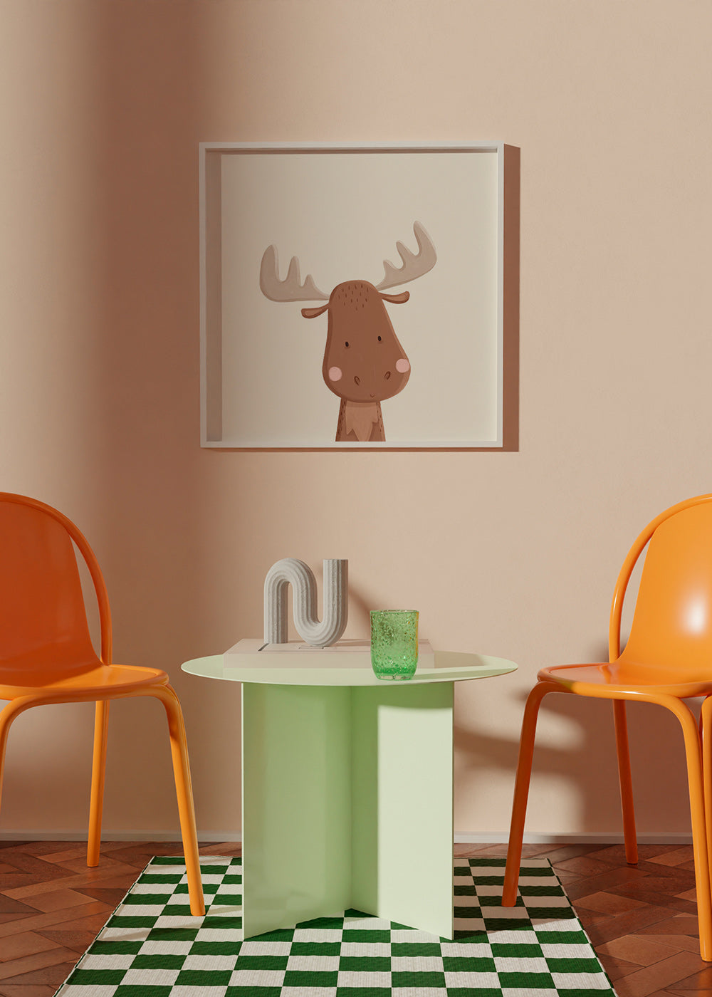 Älgillustration för barn med mjuk bakgrund