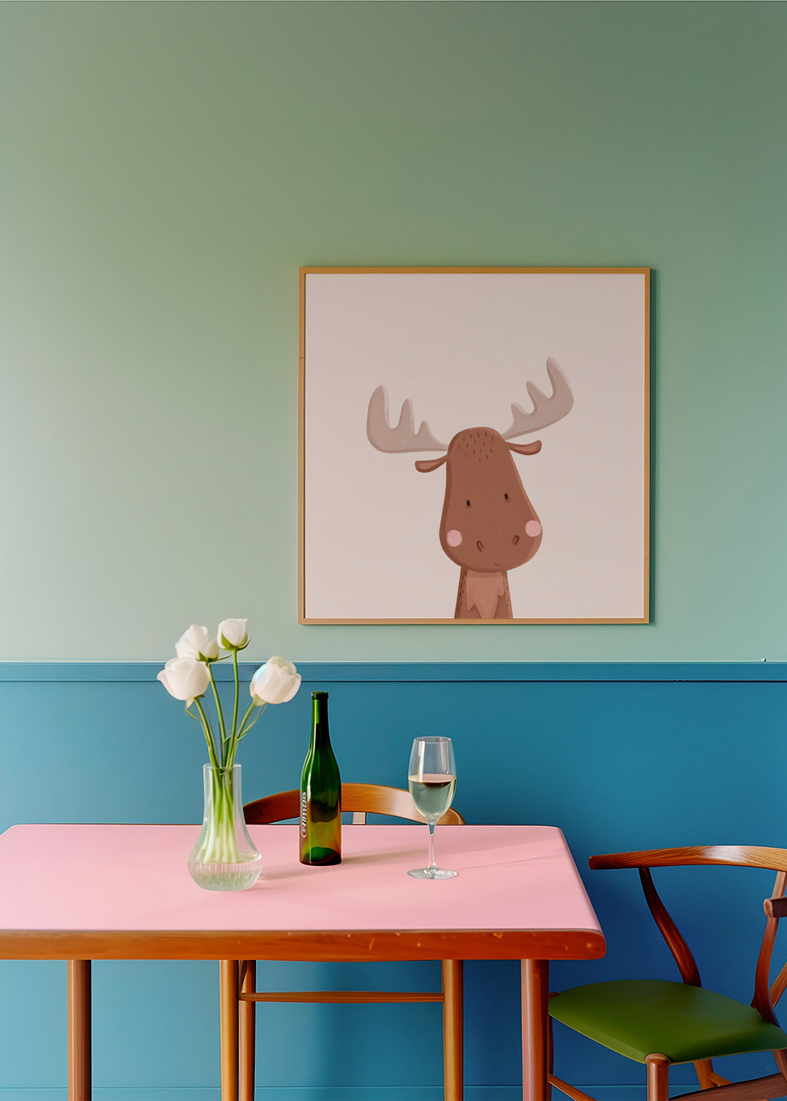 Älgillustration för barn med mjuk bakgrund