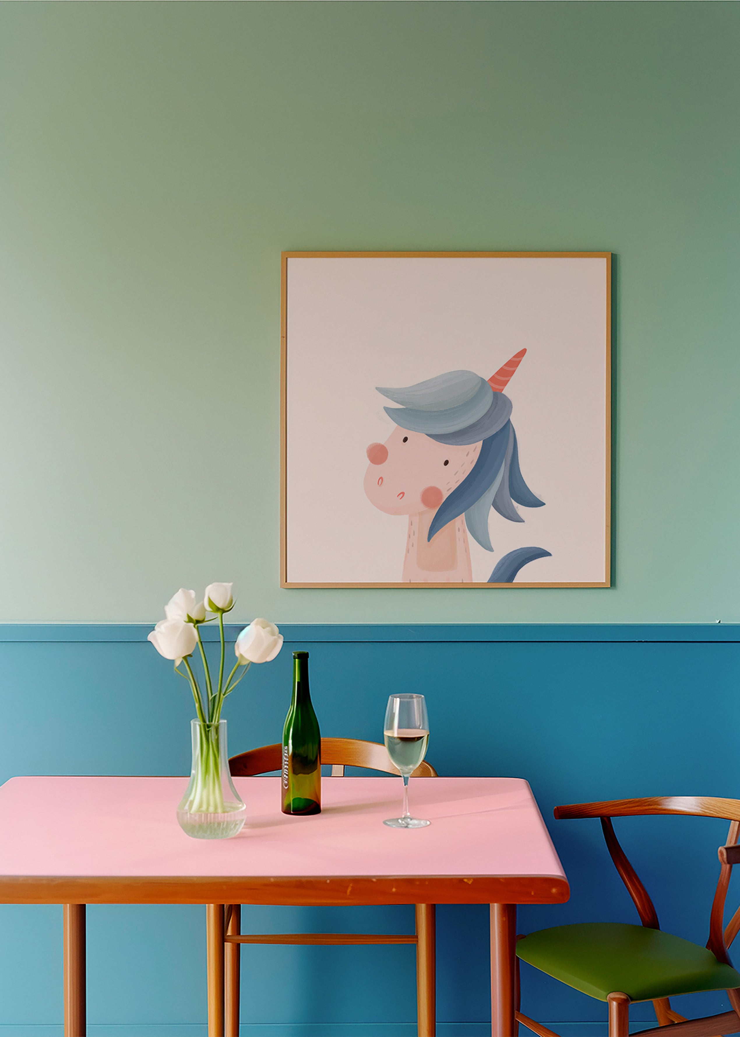 Barnposter söt blå enhörning