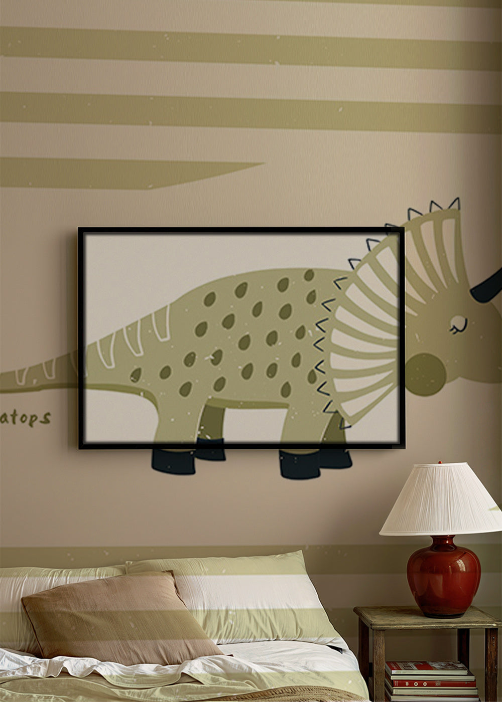 Barnposter Triceratops grön