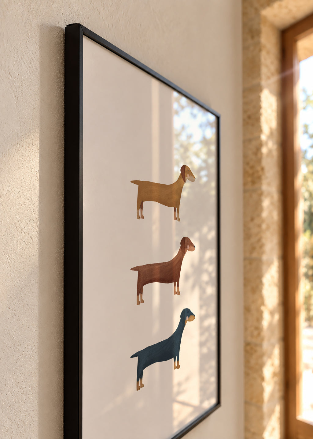 Three Dachshund Dogs - Framed poster detail