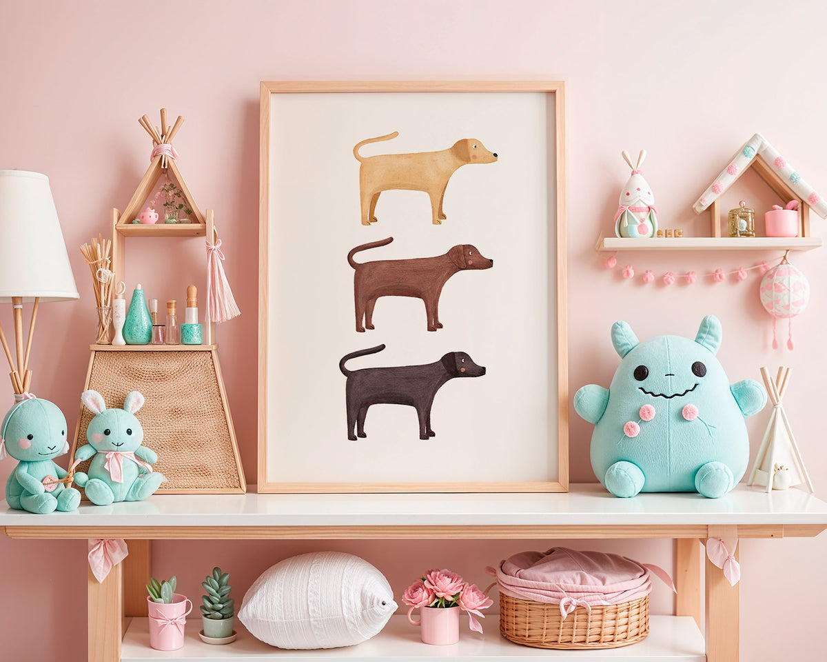 Plansch tre labradorer minimalistisk