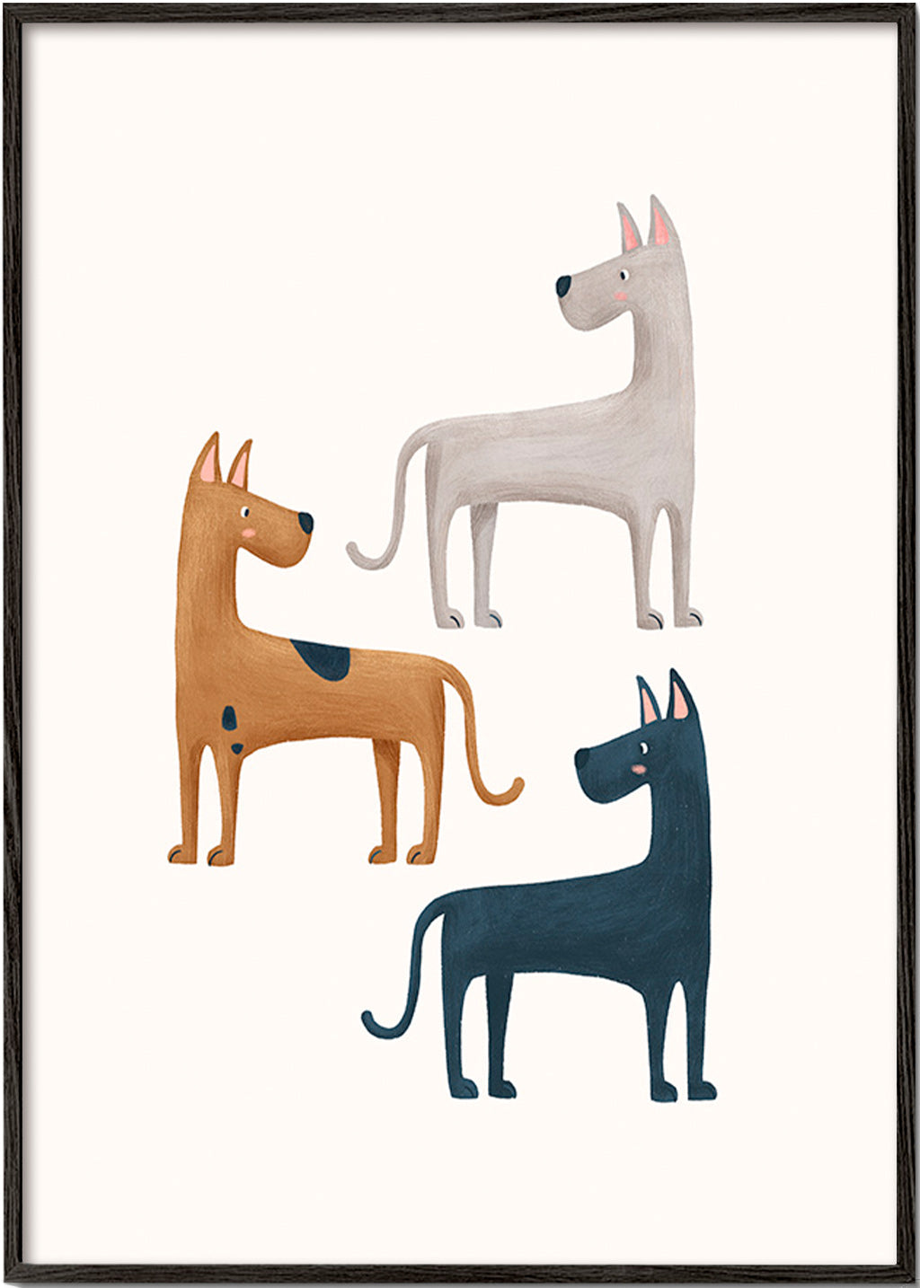 Tavla med tre illustrerade hundar
