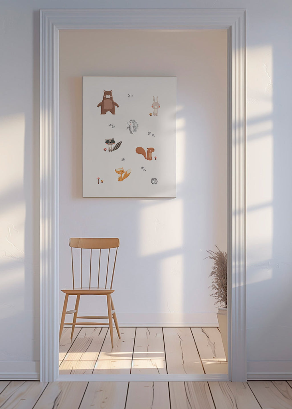 Barnposter skogsvänner i mjuka pastelltoner
